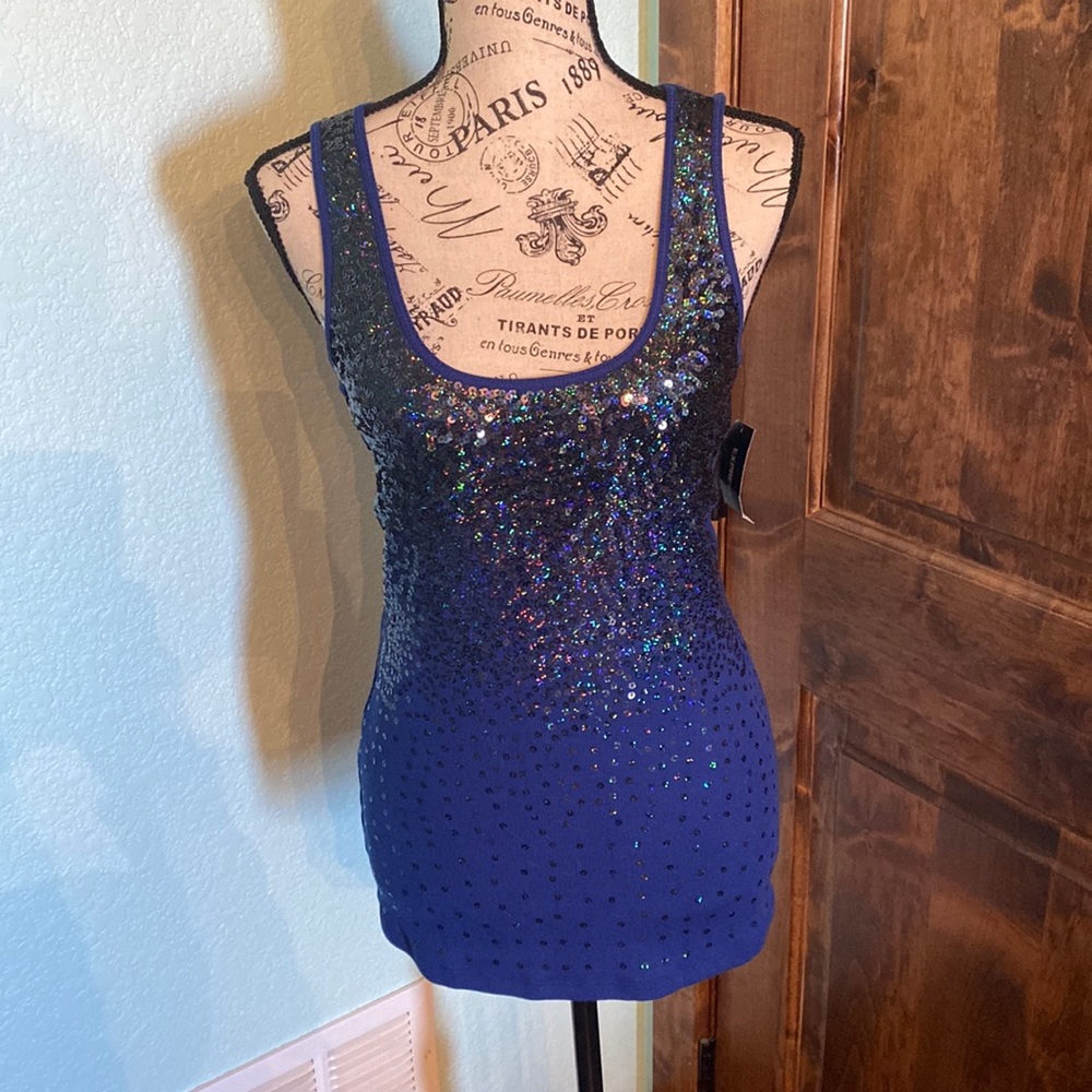 Express Sequin Front Tank Top, Size Medium